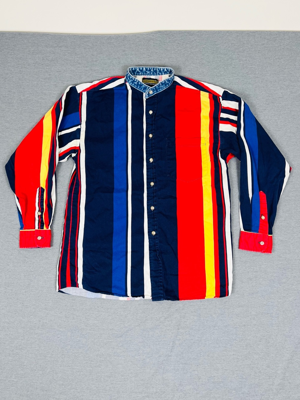 VintagePanhandle Slim Striped Button-Down Shirt in Navy, Red & Yellow